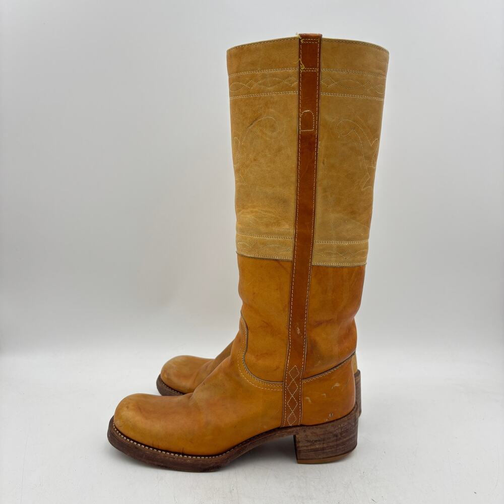 Vintage 70s Frye Black Label Campus 16" Leather Cowboy Western Boots Women's 8B - Picture 5 of 16